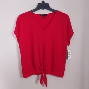 INC Petite Tie Front Top in Real Red Petite Large